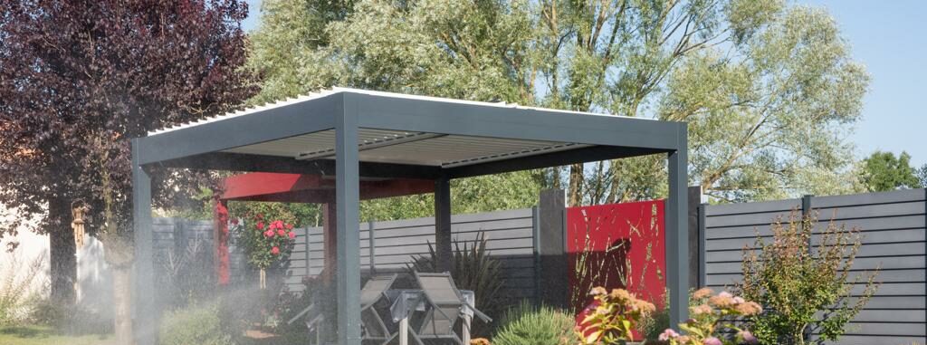 pergola bioclimatique jardin printemps paysagiste